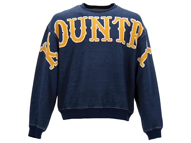 Autre Marque Kapital Denim-Trimmed Logo-Print Sweatshirt in Blue Cotton  ref.1851771