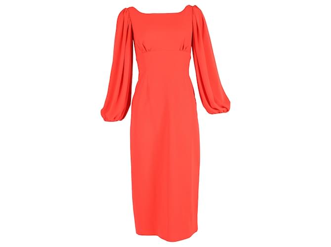 Autre Marque  Emilia Wickstead Midi Bishop Sleeve Dress in Red Polyester  ref.1851807