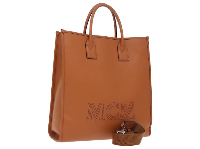 MCM Handtasche Leder 2-Wege Braun Silber Auth mr659