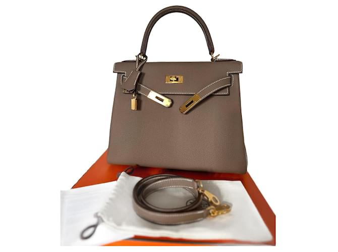 Hermès Hermes Kelly Retourné 28 Gold Togo Etoupe NEUF Cuir Taupe  ref.1914226