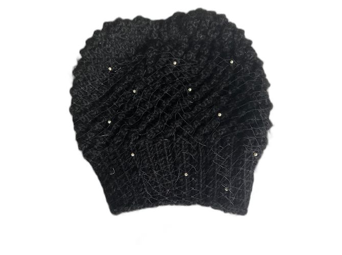 Gorro Jennifer Behr de lã de alpaca preto com véu e pérolas