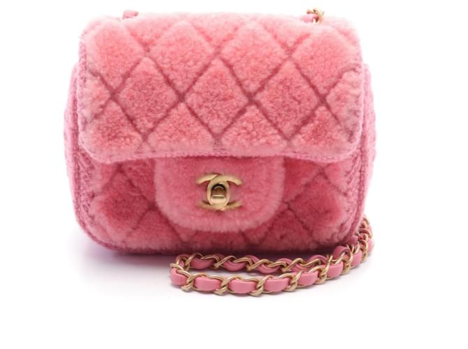 Borsa a spalla Chanel Mini Matelassé in tessuto Boa Rosa ref