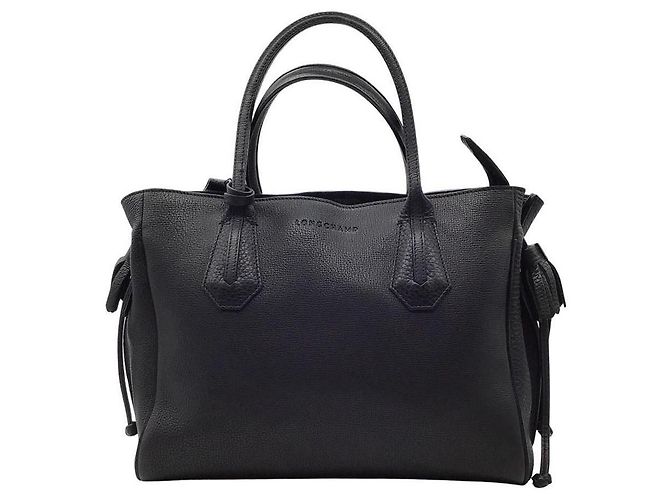 Bolsa de couro preto Longchamp Penelope com tassel e cordão