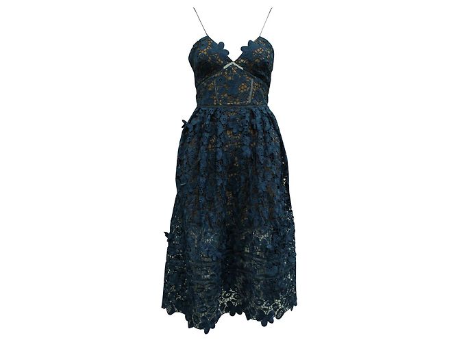 Self portrait Blaue Spitzen-Cocktailkleid