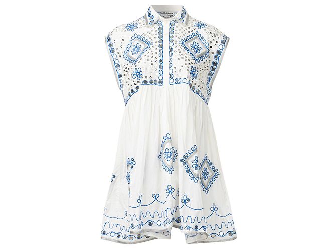 Juliet Dunn Vestido shift adornado com espelhos Branco