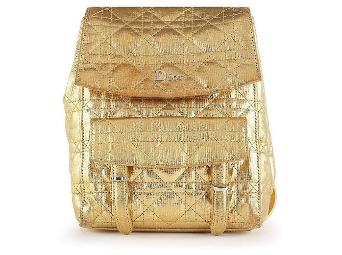 Dior Stardust Gold Leather Cannage Backpack Golden Metallic
