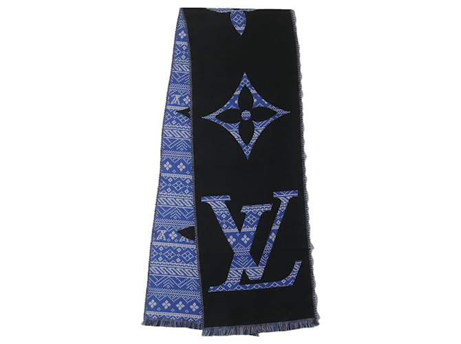Louis Vuitton Monogram Two-Sided Stole Brown Black Blue Wool  ref.1854844