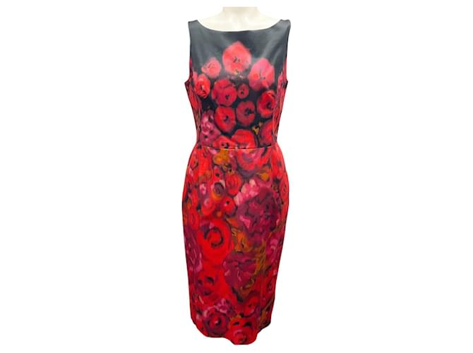 Autre Marque Isaac Mizrahi Red / Black Printed Sleeveless Midi Dress Cotton  ref.1855388