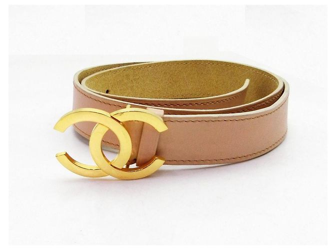 Cinturón Chanel de cuero marrón claro Dorado