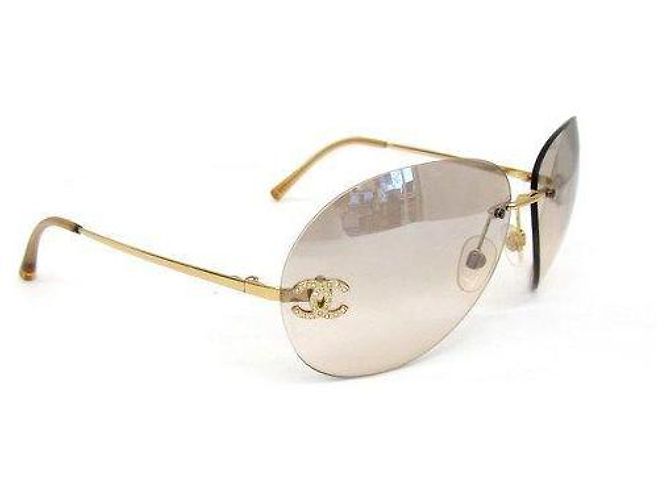 Occhiali da sole Chanel Aviator Oro Grigio Strass D'oro