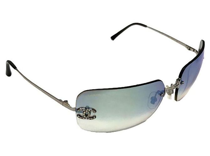 Occhiali da sole Chanel Blu Aqua in plastica Argento