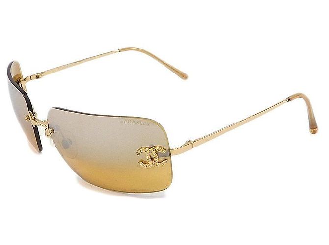 Chanel Óculos de sol com strass dourado e lentes laranja 4017-D