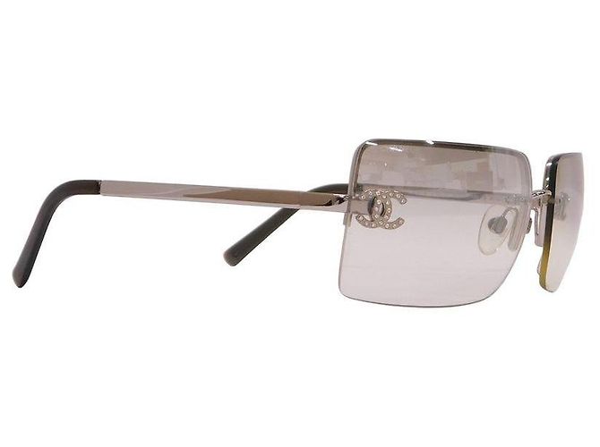 Occhiali da sole Chanel CC Logo Strass Grigio Argento Silver hardware