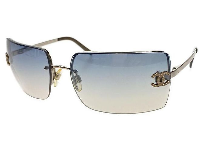 Gafas de sol Chanel Azules y Plateadas con Logo de Cristal Plata