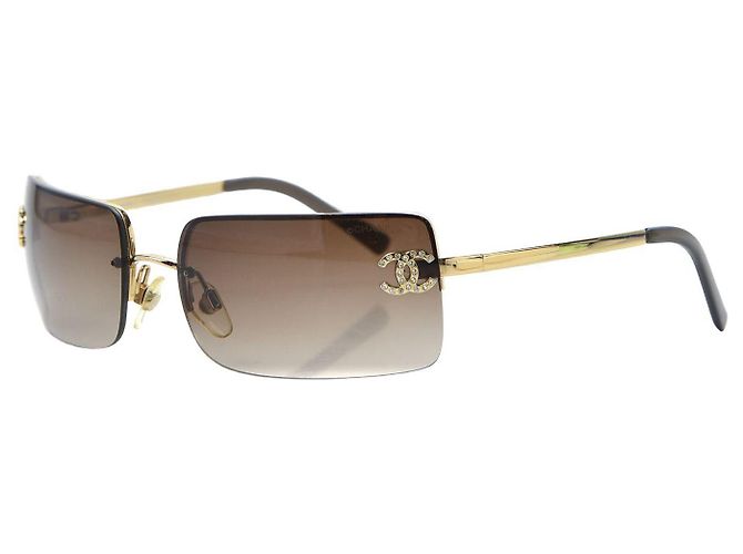 Chanel CC Logo Strass Sonnenbrille 4104-B Braun Gold Golden