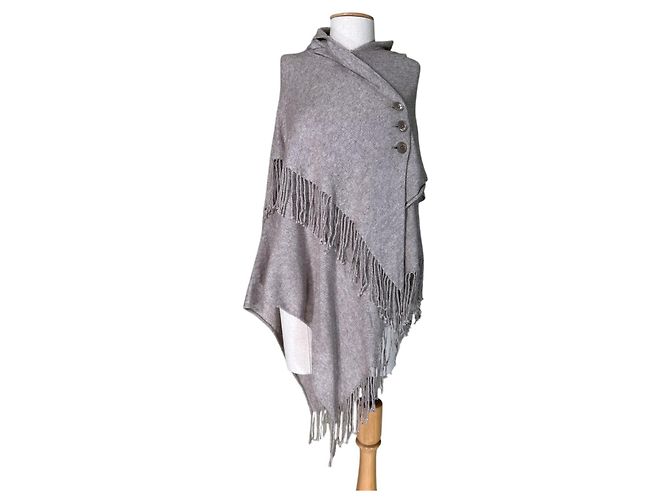 Autre Marque Adagio Poncho Cardigan Beige Kaschmir Merinowolle