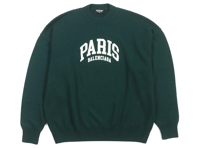 Balenciaga Woll-Polyester Rundhals-Pullover grün S