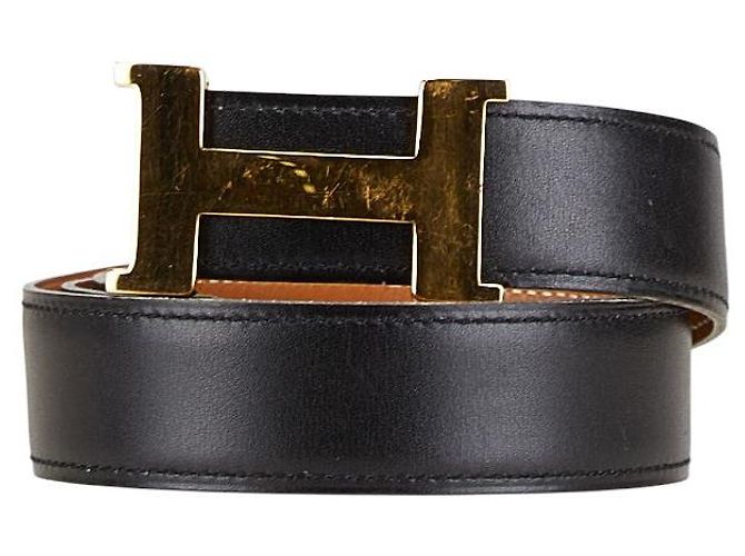 Cinto de couro com fivela H Constance da Hermès Preto