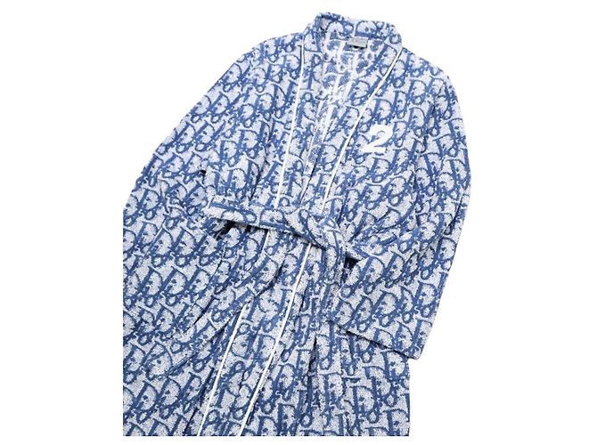 Christian Dior Diorissimo Monogram Terry Cloth Robe White Blue