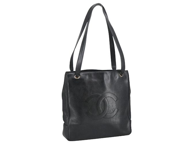 CHANEL COCO Borsa Tote in Pelle Caviar Nera Oro CC Auth bs20388 Nero D'oro