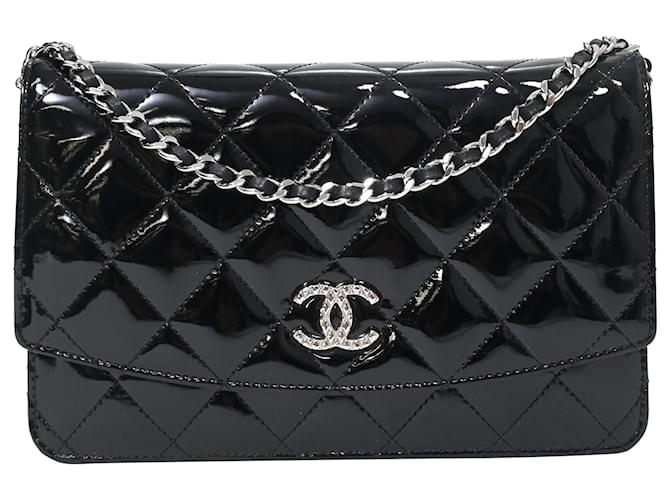 Chanel Quilted Brilliant Wallet On Chain in Black Patent Leather   ref.1858659