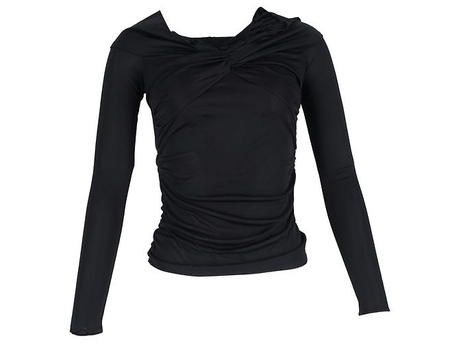 Isabel Marant Twisted Long Sleeve Top in Black Viscose