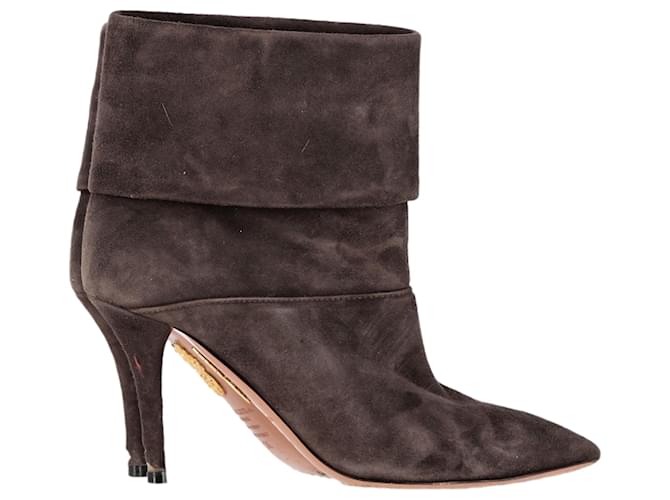  Aquazzura Folded Ankle Heeled Boots in Brown Suede  ref.1858687