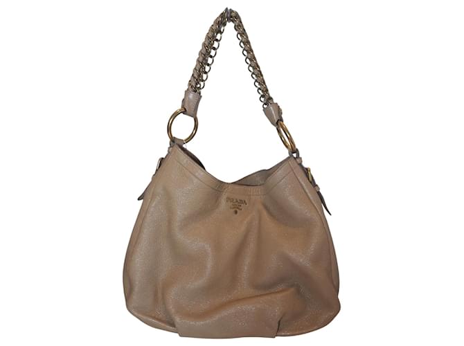 Prada Cervo lux hobo Cuir Beige  ref.1858748