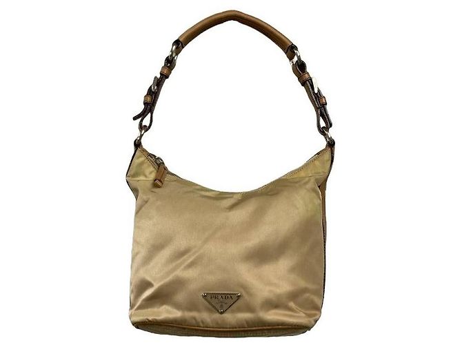 Sac à main Prada en nylon beige crème Écru