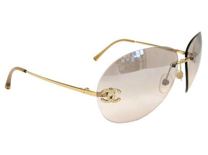 Occhiali da sole Chanel Aviator Dorati Strass Plastica D'oro
