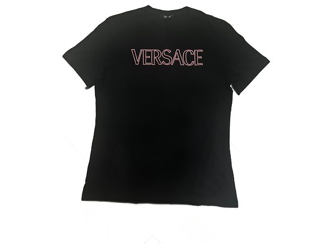 Camiseta con estampado del logo de Versace Negro Rosa