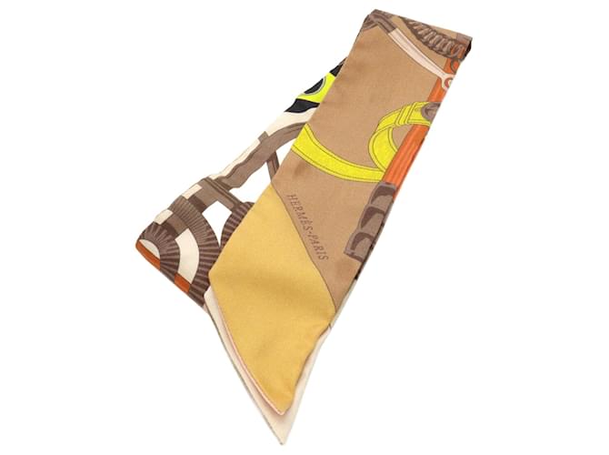 Hermès Hermes Silk Twilly Scarf Beige Brown Cloth  ref.1859887