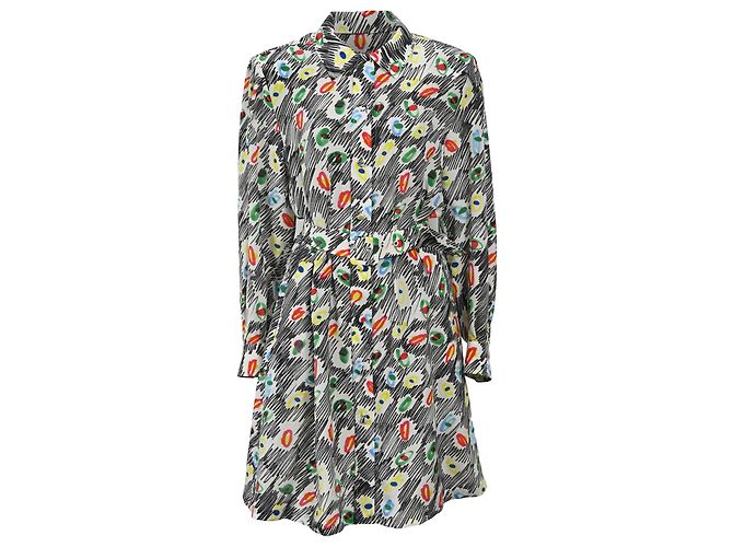 Abito camicia in seta multicolore con stampa graffiti Moschino Couture