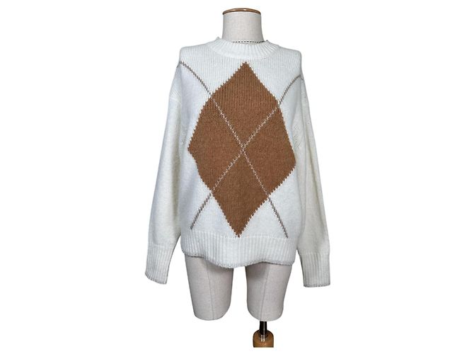 Autre Marque Mos Mosh Zoom Diamond Strickpullover Ecru Braun Mehrfarben 