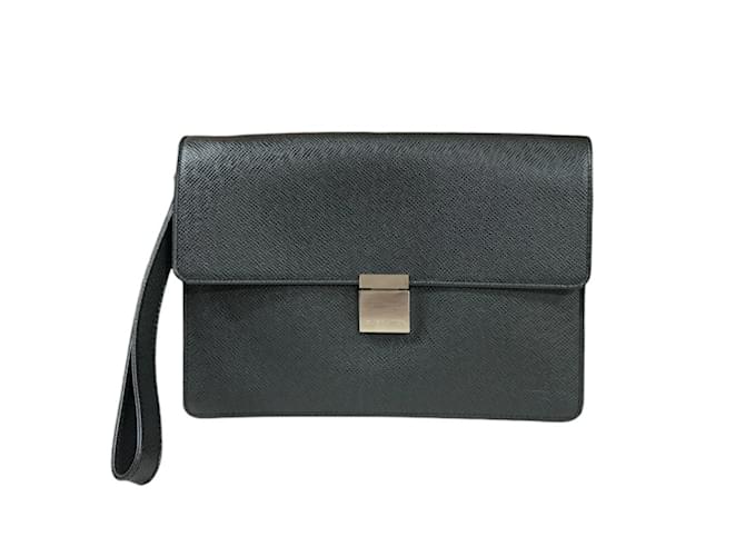 Louis Vuitton Selenga Taiga Handbag Black Grey Leather  ref.1860690