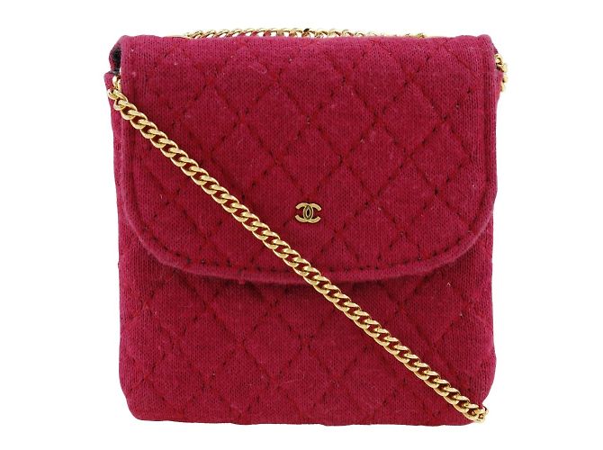 Bolsa de ombro Chanel em micro algodão rosa com corrente