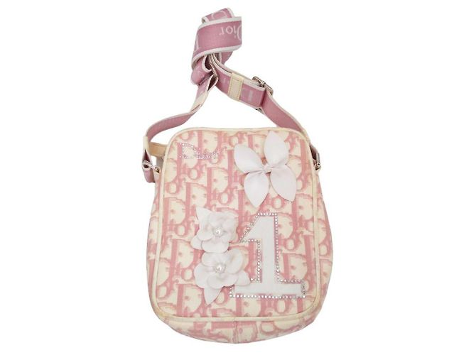 Christian Dior Mini Reisetasche Rosa Weiß Polyester Pink