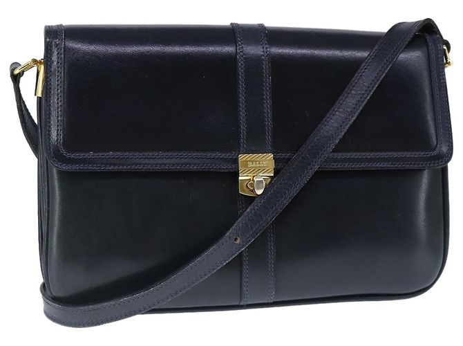 BALLY Shoulder Bag Leather Navy Auth ti2411 Navy blue
