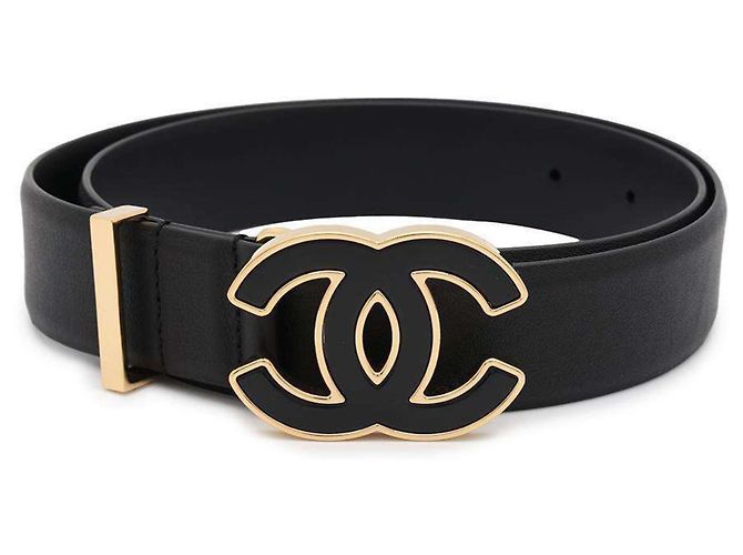 Chanel Coco Mark Leder Gürtel Schwarz