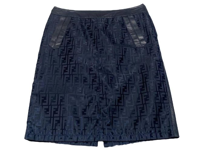 Fendi Monogramm Lederrock Marineblau