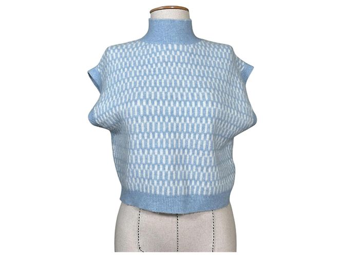 & Other Stories Cropped Strickweste mit Stehkragen Weiß Blau