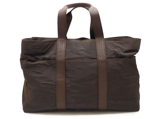 Hermès Bolsa Boston de nylon e couro Hermes Acapulco GM Marrom
