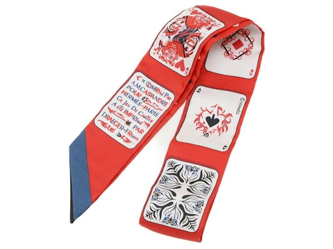 Hermès Hermes Twilly Scarf Jeu de Cartes Rouge Black Red Silk  ref.1863987