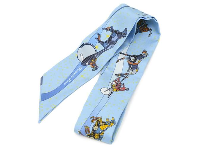 Hermès Hermes Twilly Scarf SPACE DERBY Blue Silk  ref.1864062