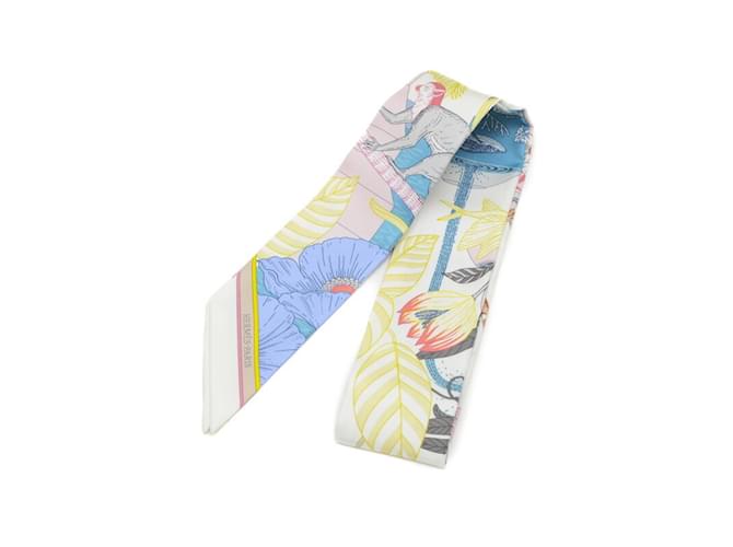 Foulard Hermès Twilly Précieux Paradis Soie Rose Blanc Bleu  ref.1864067