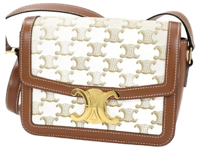 Céline Celine Shoulder Bag Teen Triomphe Brown White