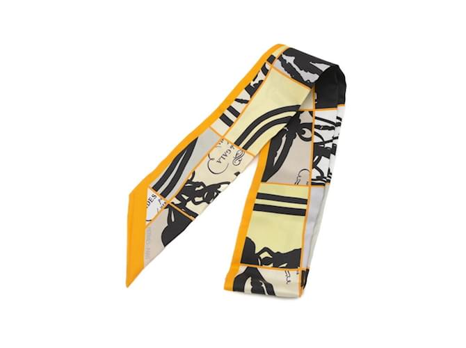 Hermès Foulard Hermes Twilly - En Désordre Pouton d'Or Noir Gris Soie  ref.1865375