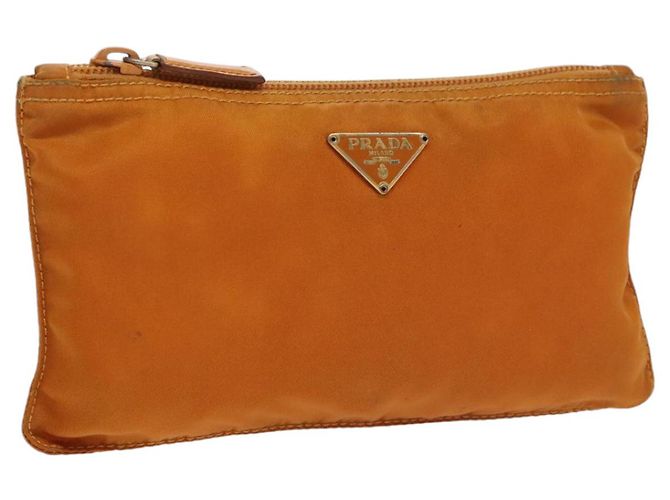 Pochette Prada en nylon orange argent authentique bs20377 Argenté