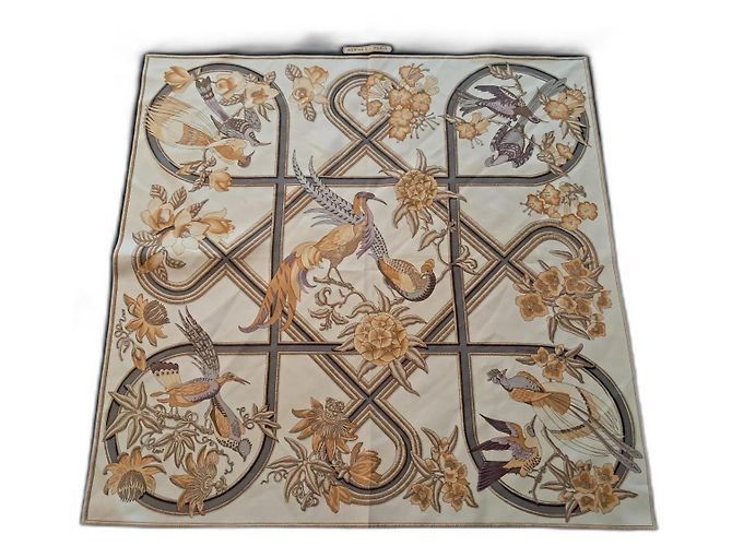 Hermès Gavroche Seidentuch Schwarz Beige