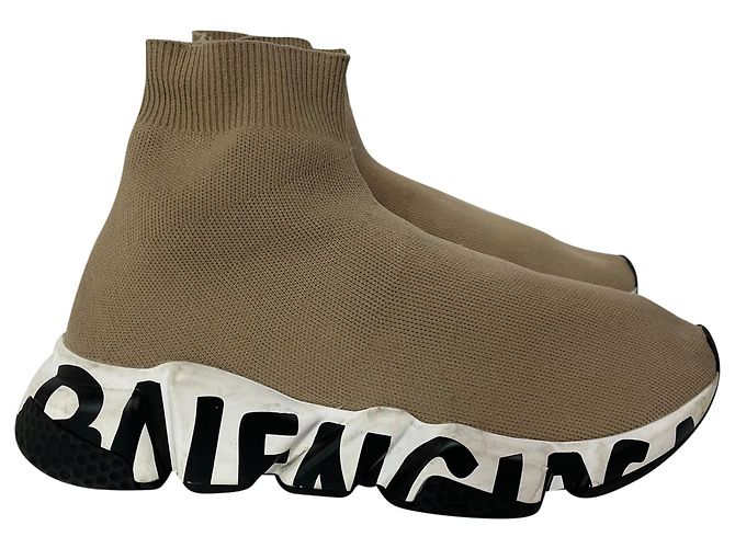 Baskets Speed Balenciaga avec logo de semelle en polyester beige Marron Rouge